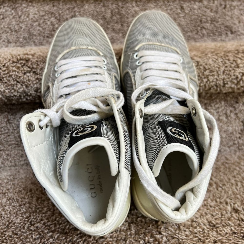 Gucci Men's Rebound Interlocking GG Mid High-Top Grey Sneakers - Picture 8 of 14